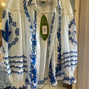 NWT, FARM RIO Blue and White Women's Blouse